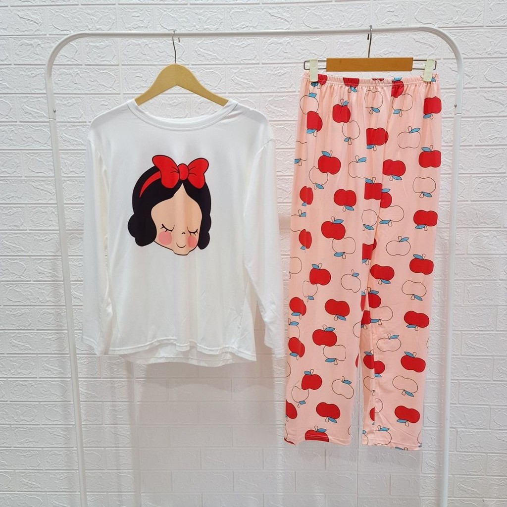 3519 kaos pajamas long apple one set import big baju tidur