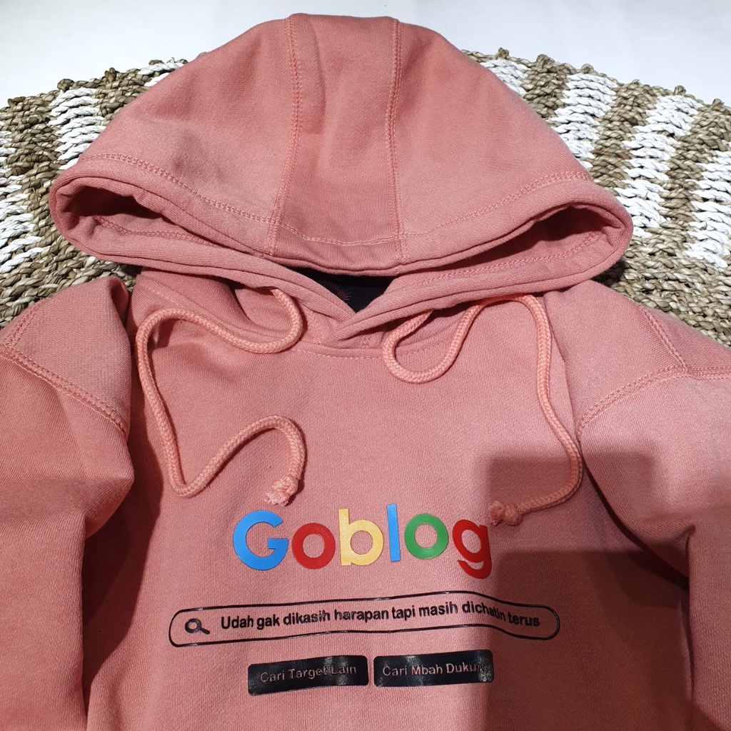 Jaket Sweater Hoodie goblog distro bahan fleece tebal tidak berbulu keren terbaru