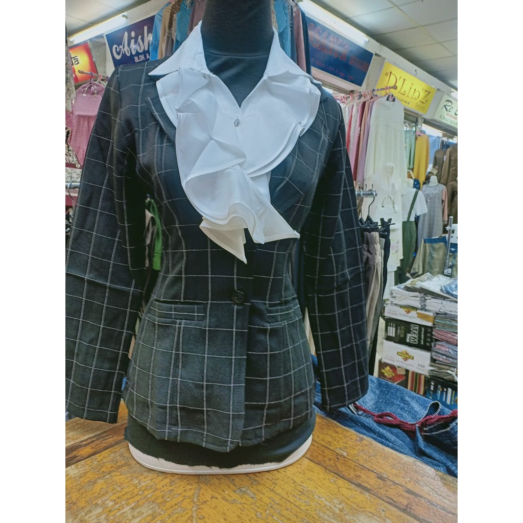 Atasan Blus Blazer kancing satu Dan dua Wanita