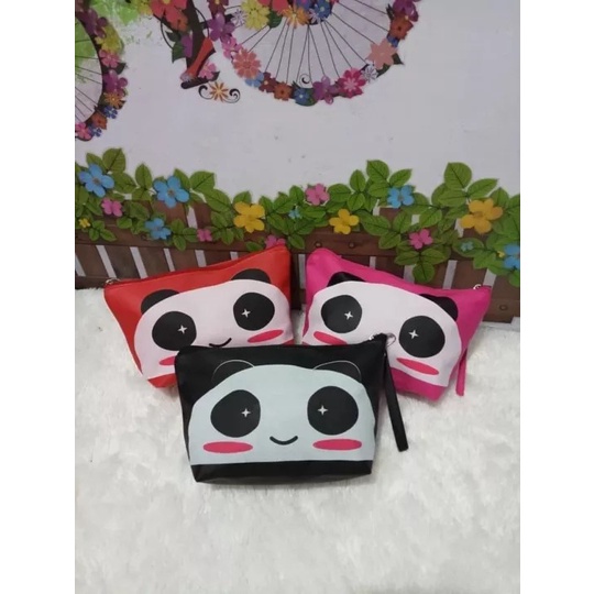 New Tas Kosmetik Pouch Bahan Semi Kulit Karakter Panda