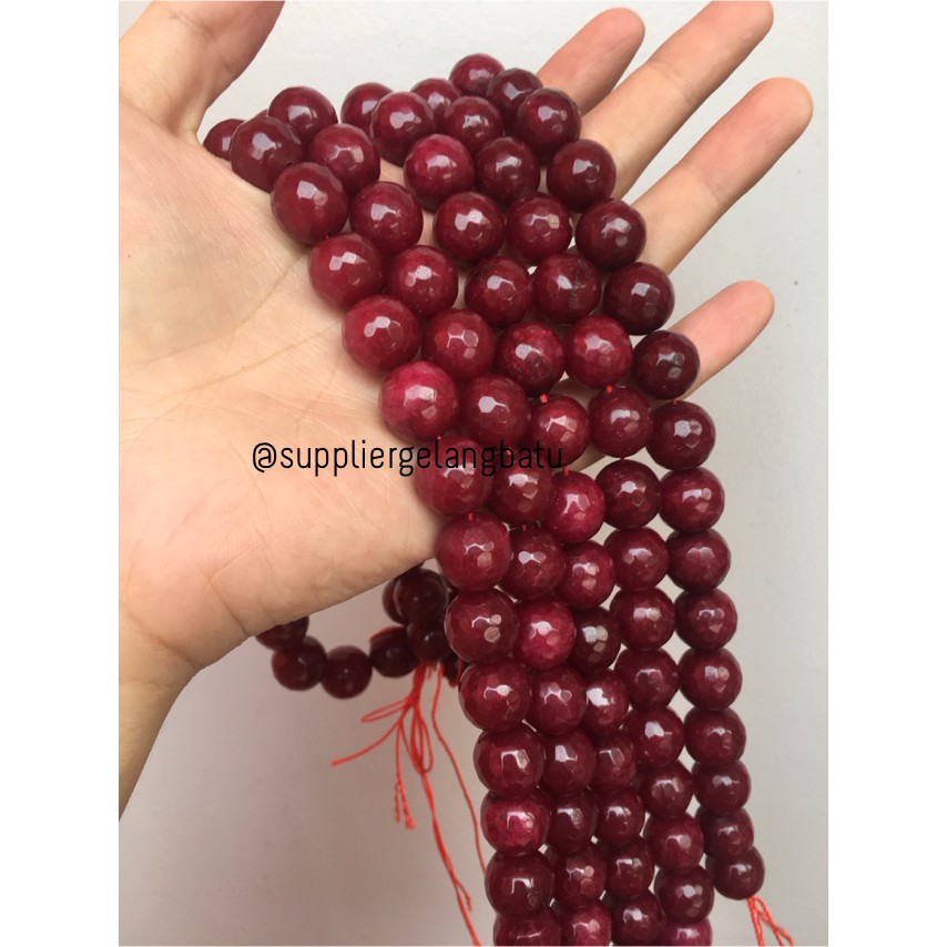 batu alam red RUBY FACETED BEADS 14mm cutting agate merah maroon rare aksesoris craft beads bahan