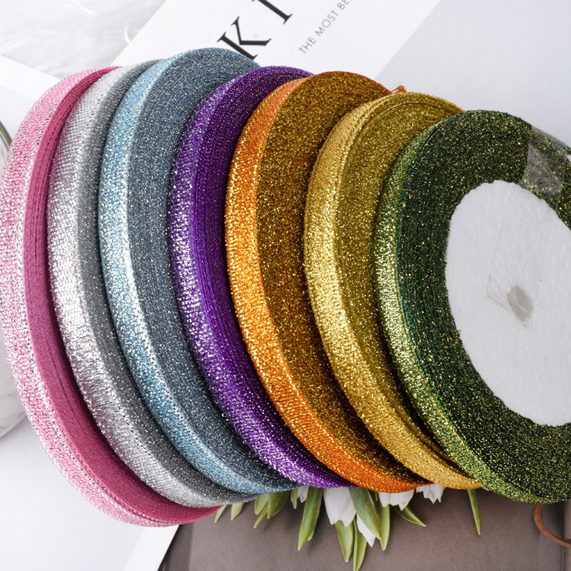 

OKB Pita Kain Glitter 1/4" inch inci 0,6 cm 6 mm Ribbon Kado Metalik Pesta Ulang Tahun Buket