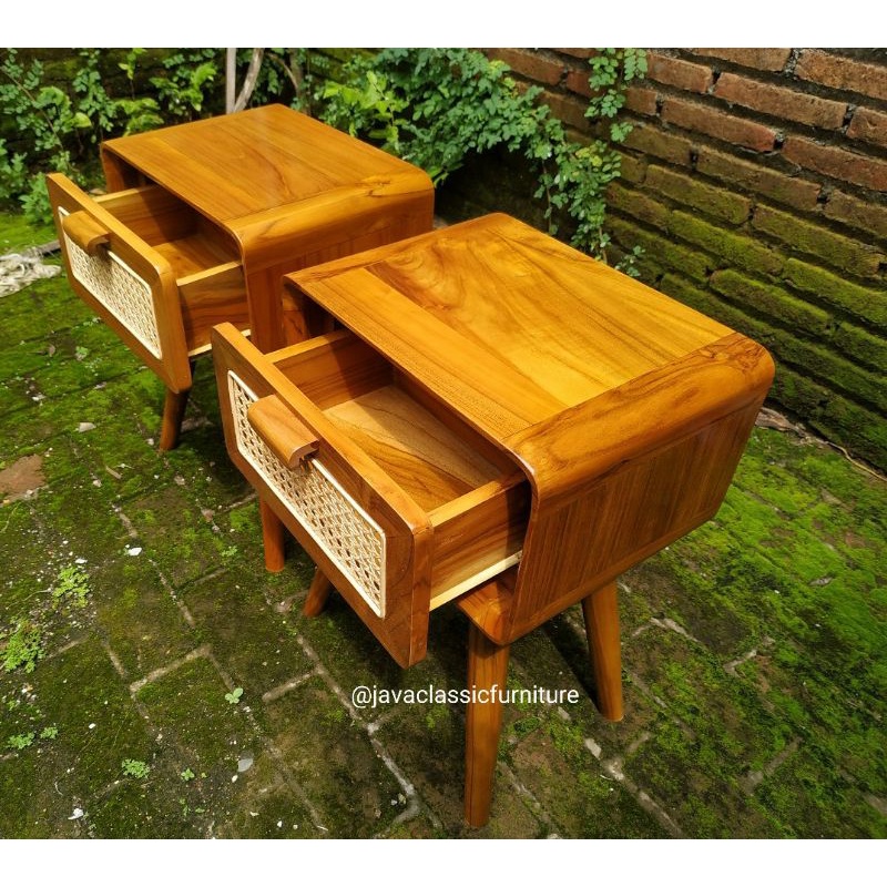 NAKAS RETRO ROTAN MINIMALIS BUFET ROTTAN VINTAGE LACI 1 BAHAN KAYU JATI MURAH JEPARA FINISHING NATURAL UKURAN 50x40x60 cm-4