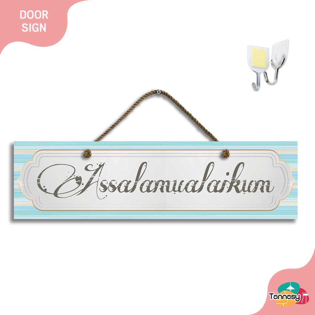 TENNESY HIASAN DINDING GANTUNGAN TALI KALIMAT SALAM ASSALAMUALAIKUM 30x10CM PAJANGAN KAYU DEKORASI DINDING DEKORASI DINDING KALIMAT TAYYIBAH