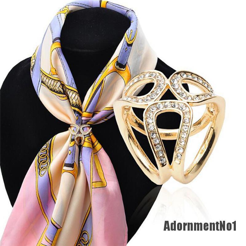 (Adornmentno1) Klip Buckle Holder Scarf / Syal Aksen Berlian Imitasi Warna Silver / Gold Untuk Wanita