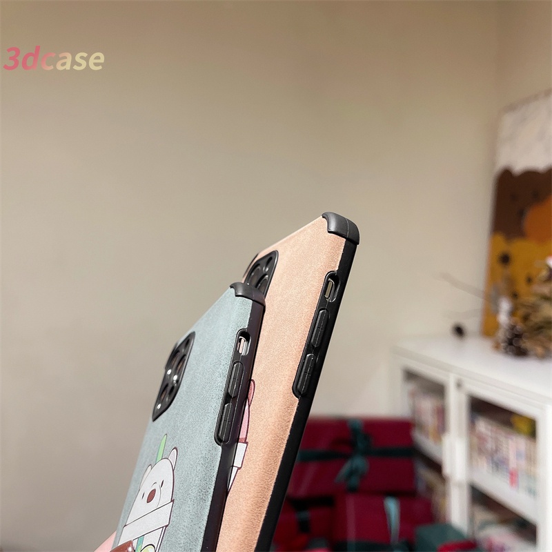 Casing Soft Case Realme C15 C21 C20 C12 C11 2021 5 5S 5i 6i C20A C17 7i C1 C2 C3 C3i realme Narzo 20 10 10A 20A 30A A15 A7 A5S A9 A5 2020 Cartoon Bear Milk tea Lamb Skin Leather Case