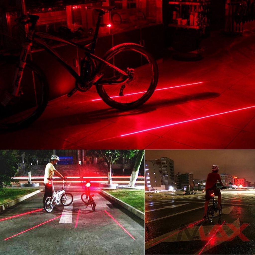 Lampu belakang sepeda laser garis proyektor Bicycle Laser Strobe Taillight 5 LED Lampu LED Sepeda