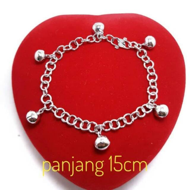 GELANG TANGAN / KAKI ANAK / BAYI / BALITA LONCENG BULAT PERAK 925 LAPIS EMAS PUTIH