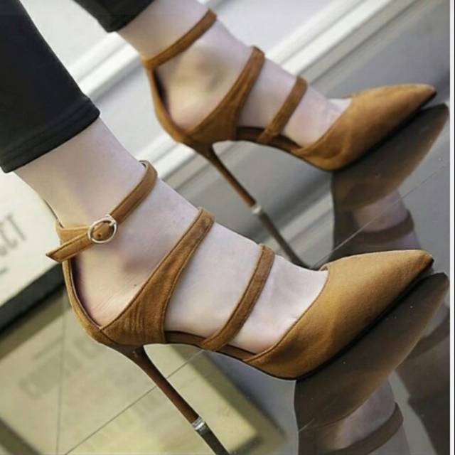 COD Heels Wanita Casual Warna Coklat Tan pd302  (realpict geser)