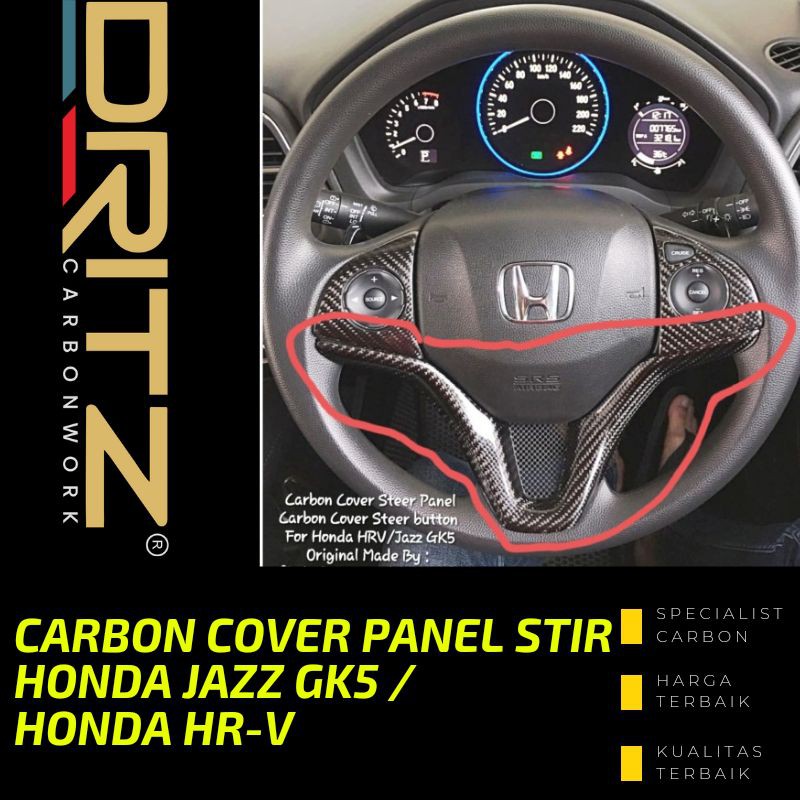 Carbon Kevlar Cover Panel Stir 1pc Mobil HONDA JAZZ GK5 2015 2021 / HONDA HRV Karbon