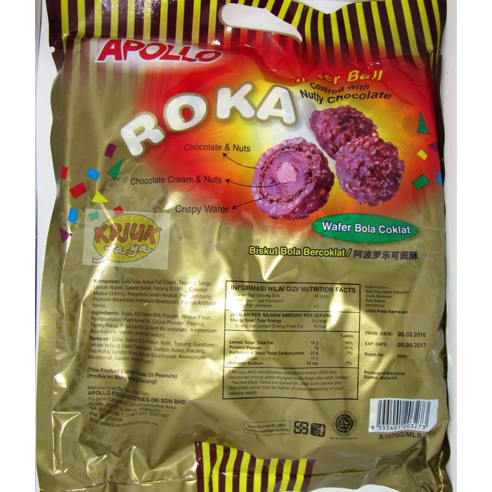 

Wafer-Biskuit- Roka Apollo Wafer Bola Coklat 50 Pcs -Biskuit-Wafer.