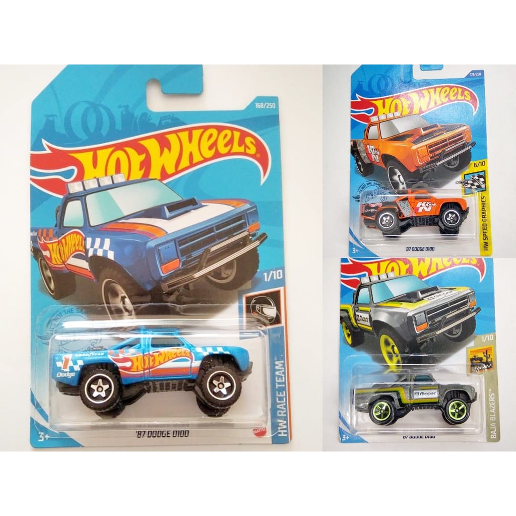 Diecast Hot Wheels 87 DODGE D100 PICKUP Silver Orange Biru HW Pick Up Hotwheels D 100 Mobil Mainan