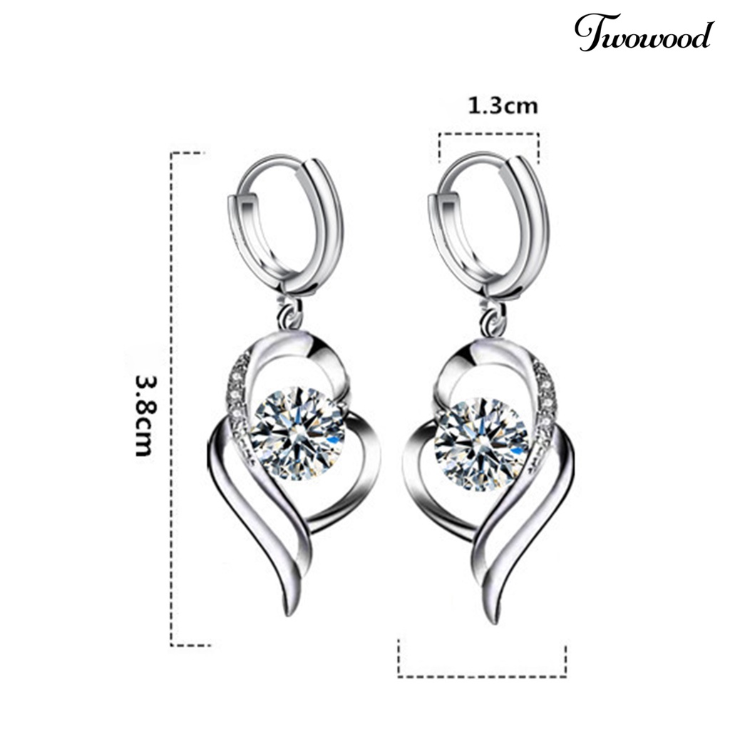 Twowood 1 Pair Women Earrings Heart Shape Shiny Faux Crystal High Quality Drop Earrings for Wedding