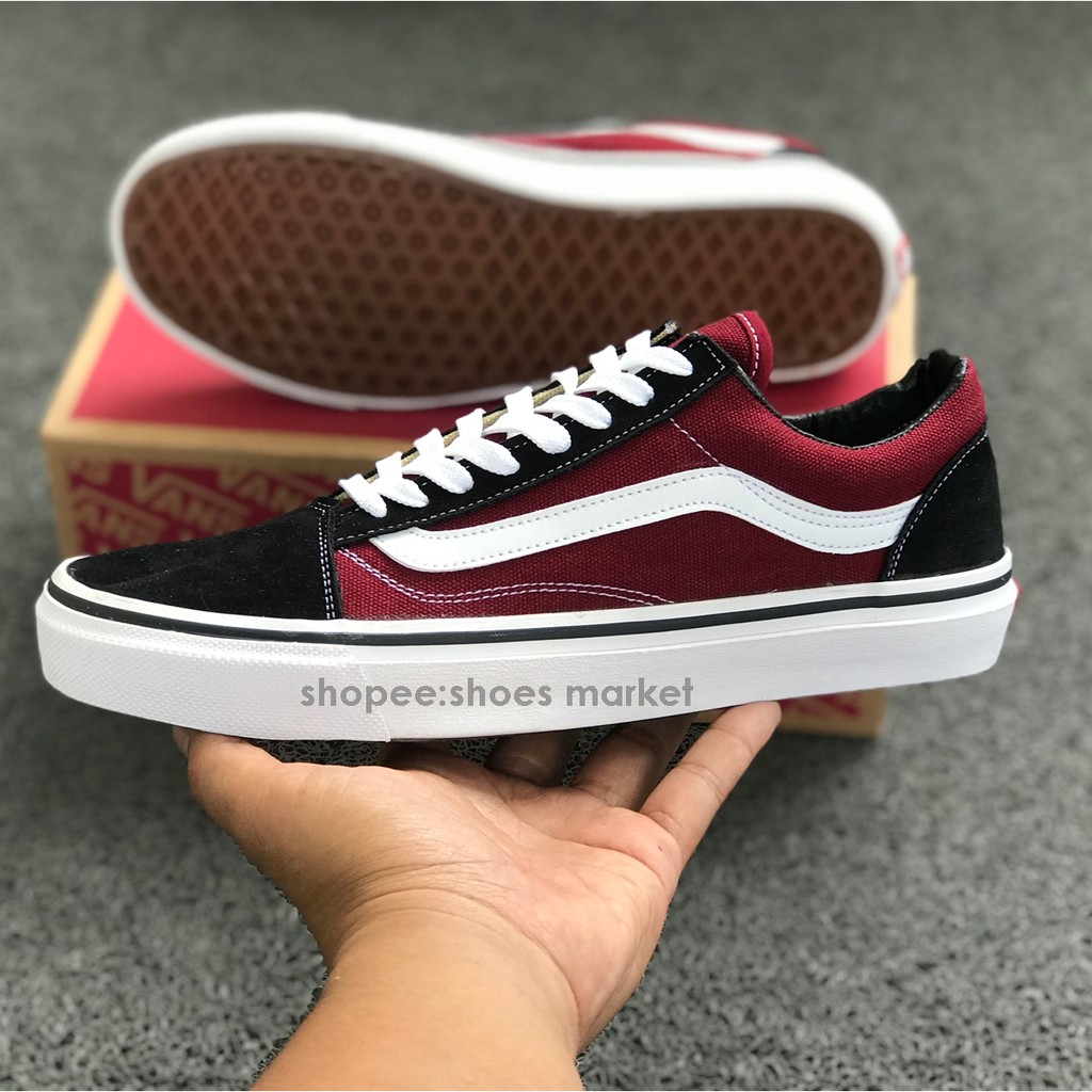 Vans Oldskool Black Maroon White Bisa Bayar Ditempat Real Picture Sneakers Pria