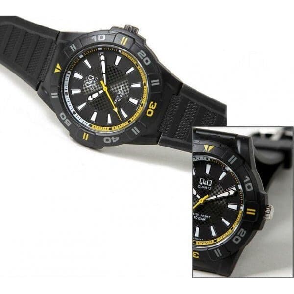 Jam Tangan Pria Q&Q QnQ QQ Analog Karet Hitam GW36J008Y Original