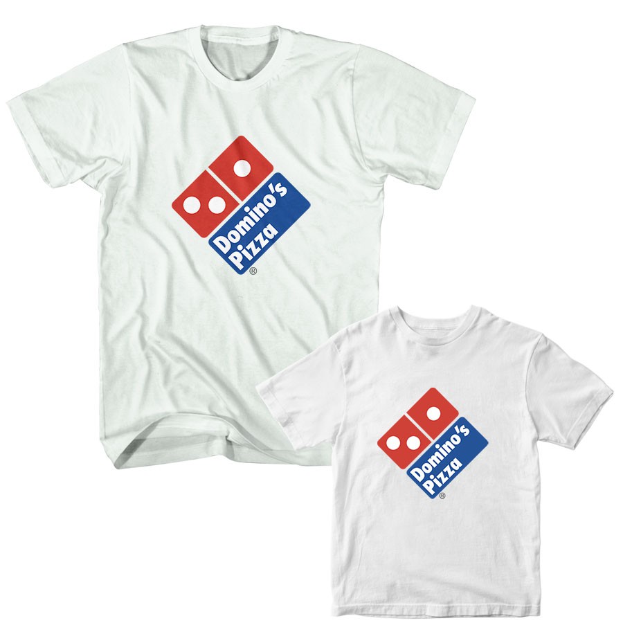 Baju Kaos Couple Ayah Anak Domino Pizza Warna Putih Ukuran S,M,L,XL,2XL,3XL,4XL, Usia 1-10 Tahun