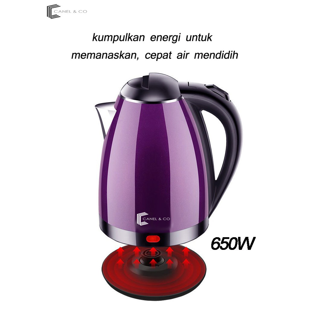 CANEL &amp; CO 650 Watt Teko Listrik Otomatis Stainless Steel 2.0 Liter Teh Kopi Rumah / Panci Listrik / Kompor Listrik / Teko Listrik  / Oven Listrik / Kantor KL-NS