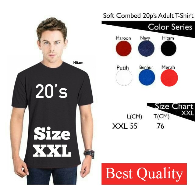 Baju Kaos Polos Combed 20s Unisex Lengan Pendek Size XXL Distro Tshirt Oblong Cewek Cowok