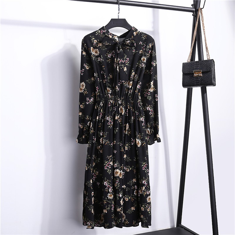 [CUCI GUDANG]Dress Maxi midi Gaun sifon cetak sederhana wanita Korea yang baru diimpor panjang modern korean style-4