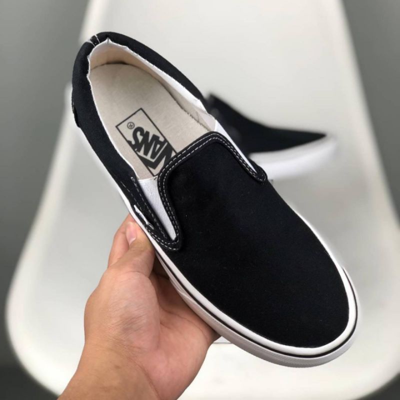 [BISA COD] VANS SLIP ON CLASSIC BLACK WHITE PREMIUM