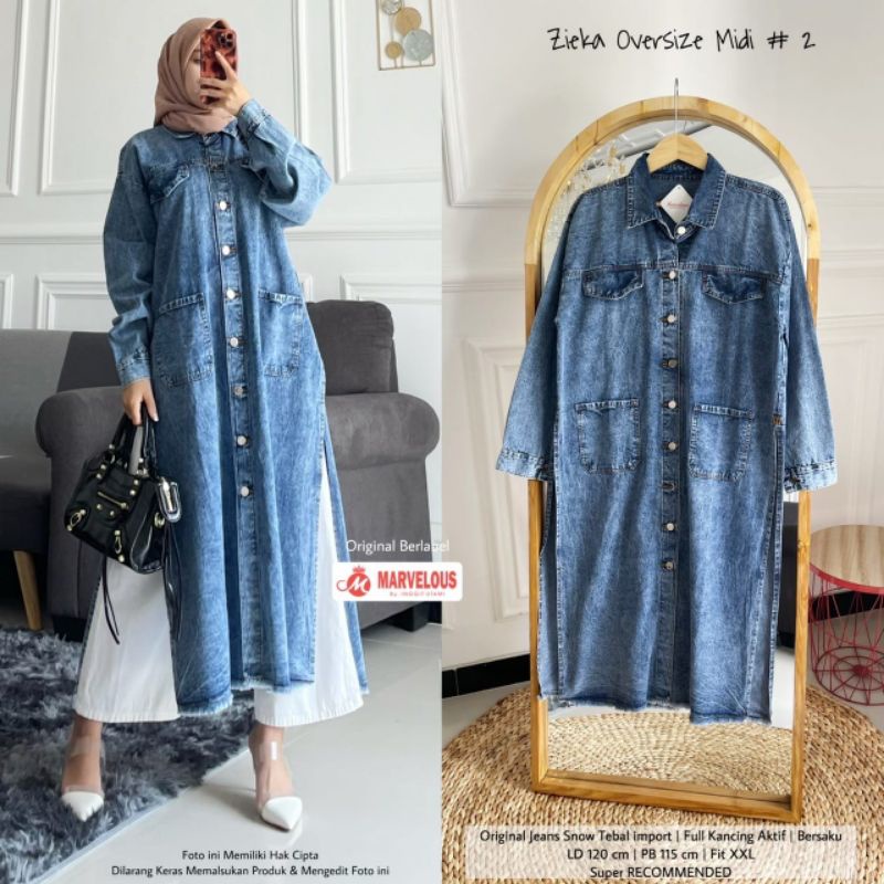 ATASAN JEANS BLOUSE LONG TUNIK JUMBO/BLOUSE WANITA LONG TUNIK ORIGINAL JEANS SNOW IMPORT JUMBO LD 12