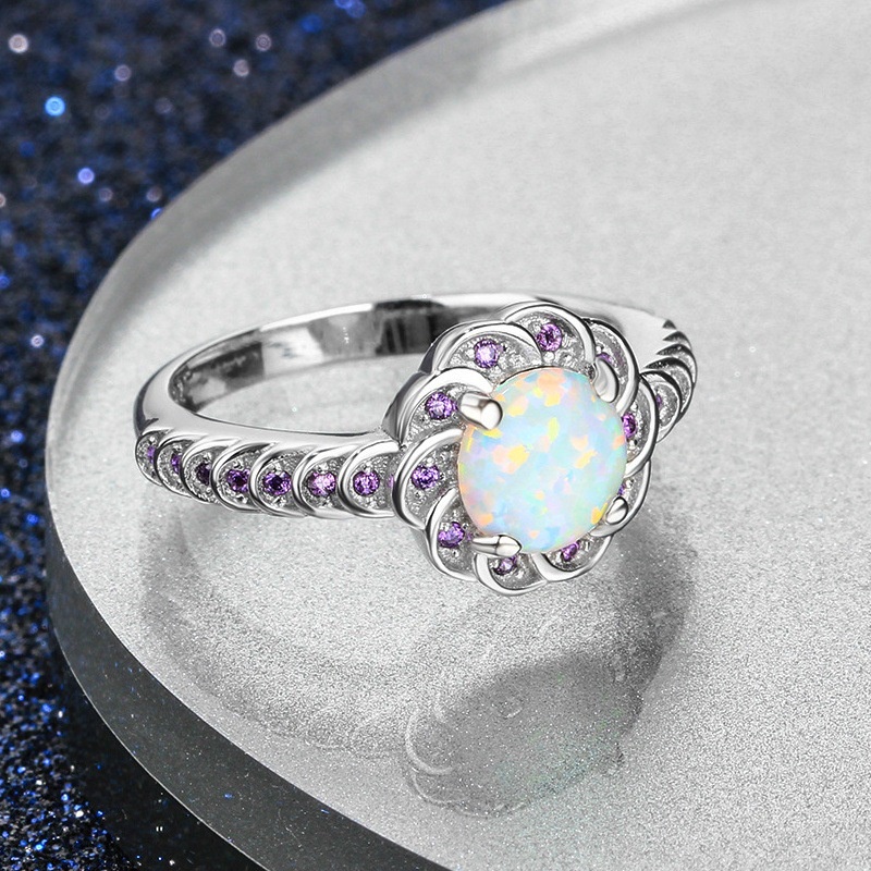 New Fashion Diamond Round Flower Opal Ring