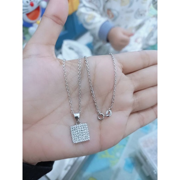 kalung nori ukir kecil+ liontin square mp full/ kalung perak asli silver 925 lapis emas