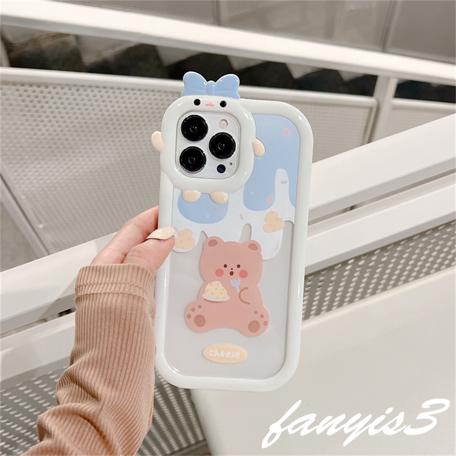 Compatible For iPhone 14 13 12 11 Pro Max X XR Xs Max 8 7 6 6s Plus SE 2020 Soft Case Pelindung Lensa Bening Motif Kartun Beruang Untuk