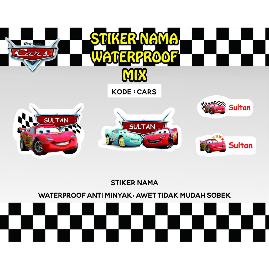 

Stiker Nama Waterproof CARS Sticker Buku
