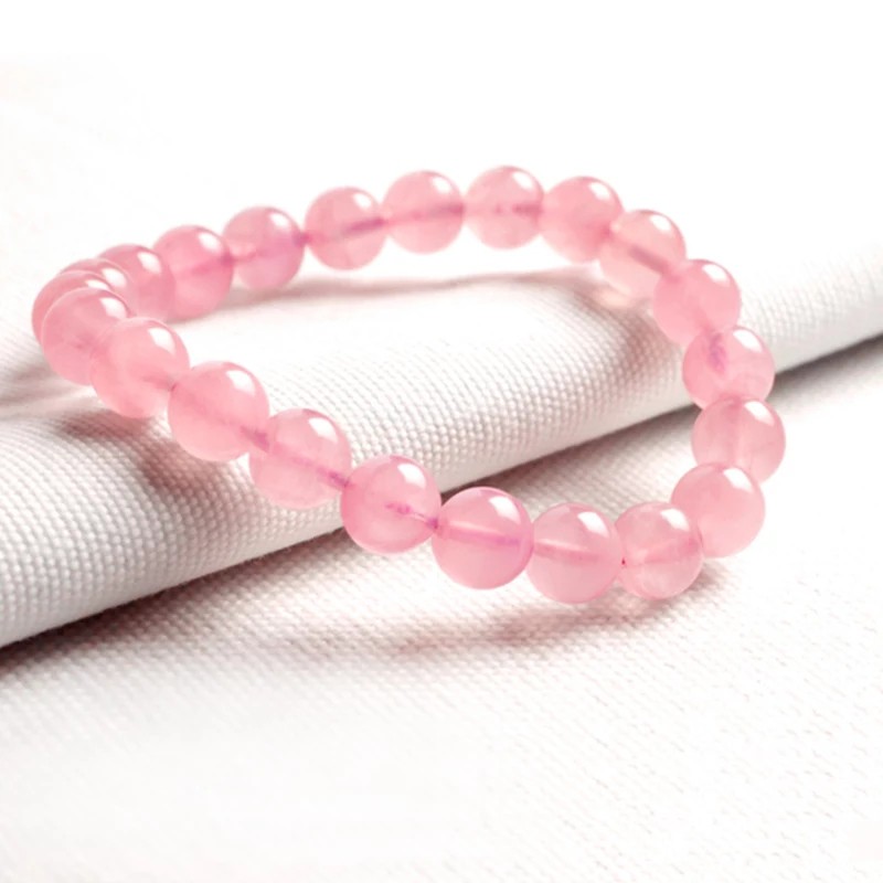 Gelang Natural Batu Rose Quartz Pink 8Mm Elastis