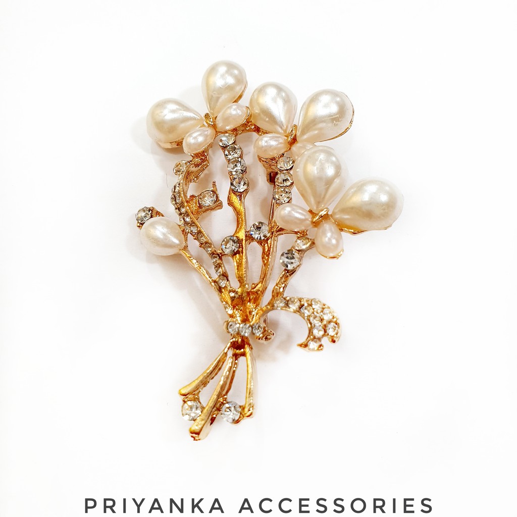 Bros Bunga Fashion Balet Mutiara Bros Pearl Aksesoris Wanita Tuspin Jilbab Bros Tusuk Peniti-A