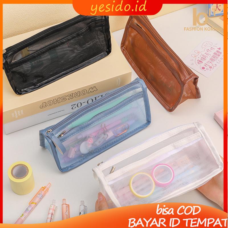 

[COD]Tempat Pensil Transparan Dua Lapis Dengan Resleting-YES
