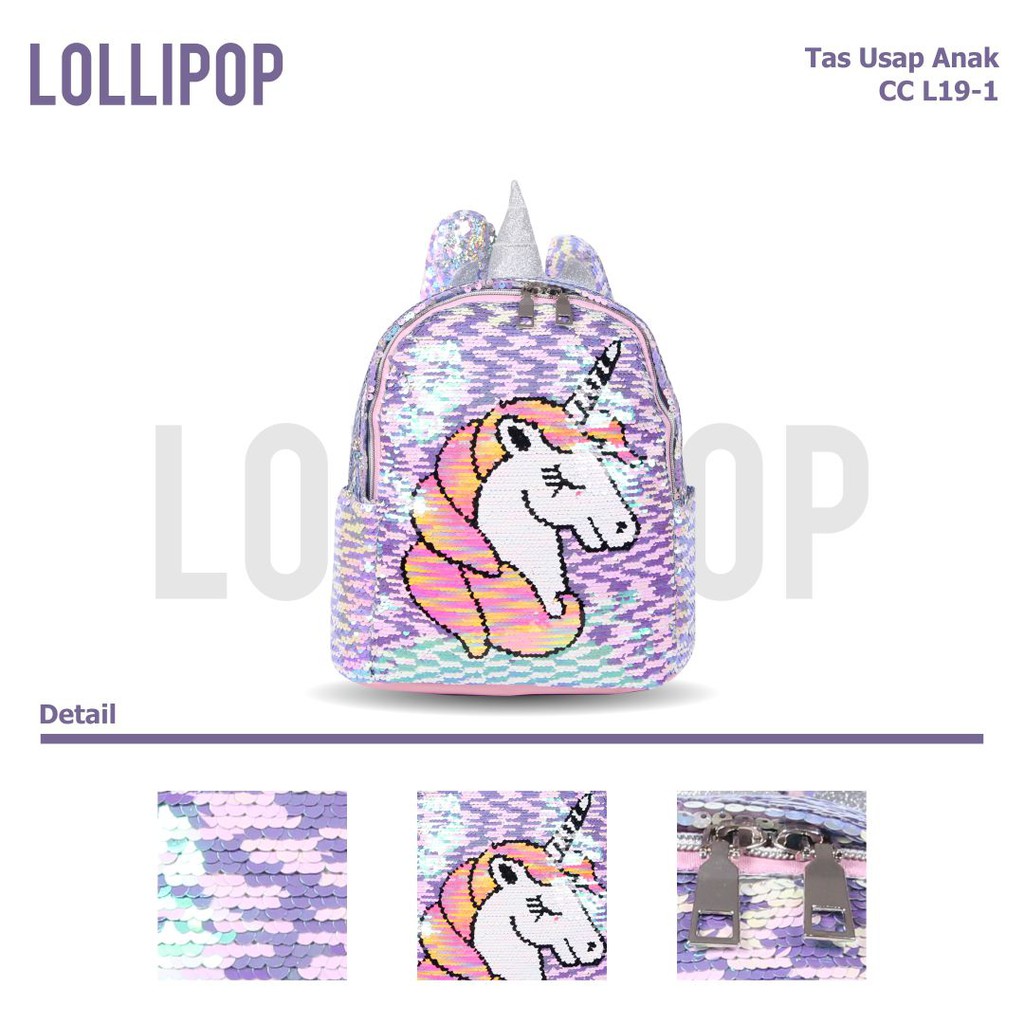 [KLIKTAS] Tas ransel anak Unicorn manik SEQUIN usap 2 warna sekolah TK SD PAUD CC L19-1