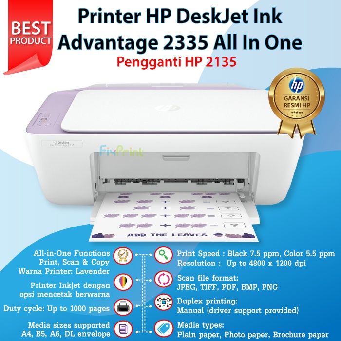 Printer HP Deskjet Ink Advantage 2336 2335 2337 NEW ORI RESMI Print Scan Copy A4 Cetak Max F4 Usb Penerus 2135, Hp 2775 2776 with WiFi Wireless Black Color Photo Print Multifungsi All In One Termurah