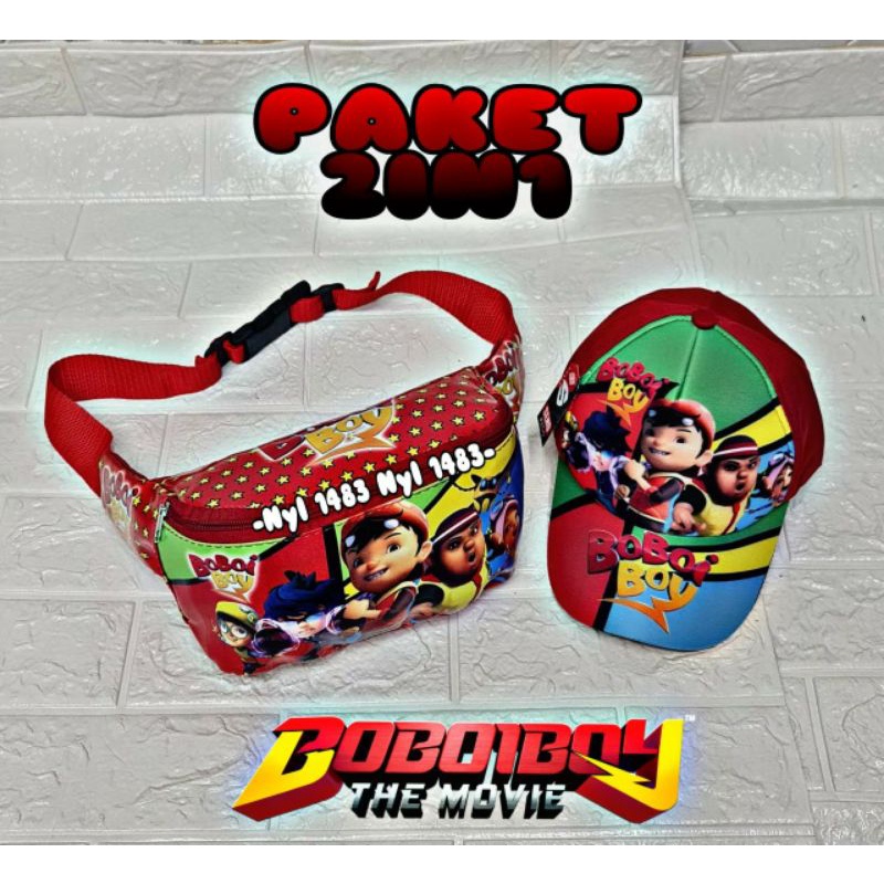 Boboiboy 2in1_3in1 jam tanduk tas anak dan topi laki-laki free masker