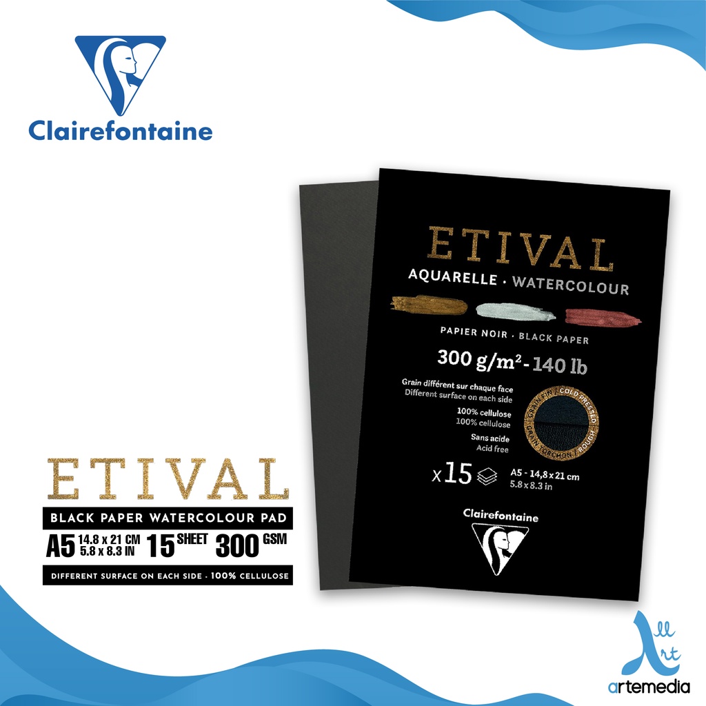 

Clairefontaine Etival Watercolor Pad A5 Black Paper