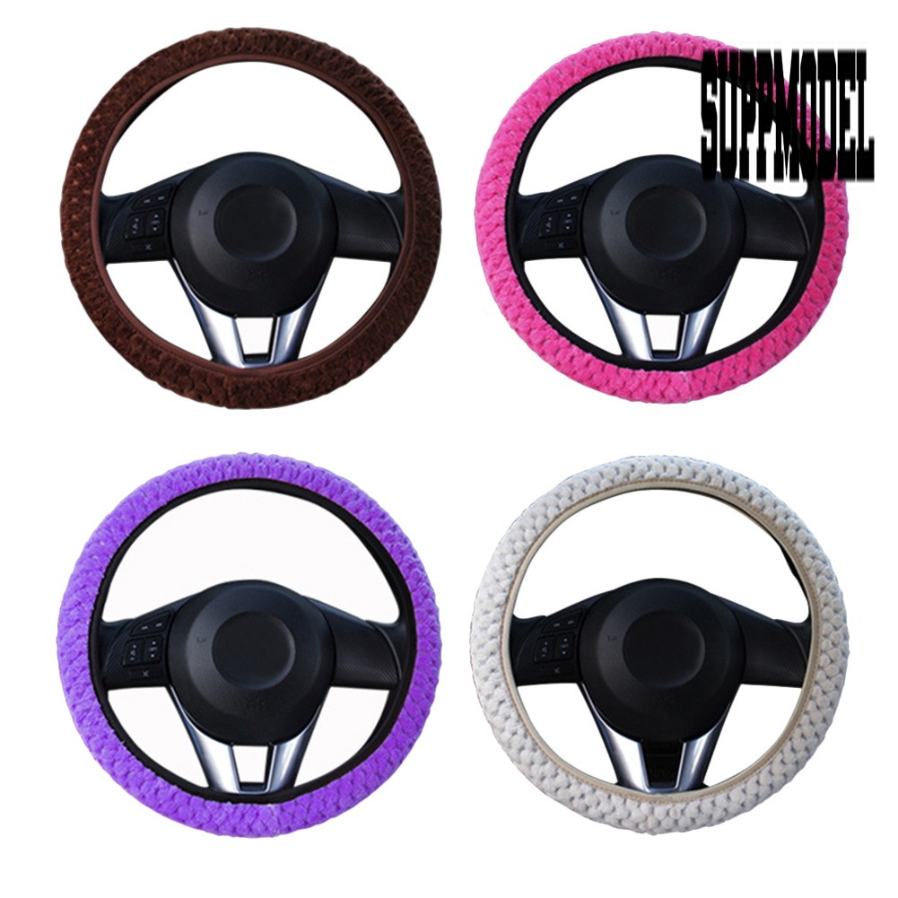 Sarung Setir Mobil Bahan Plush Hangat Anti Slip Untuk Musim Dingin