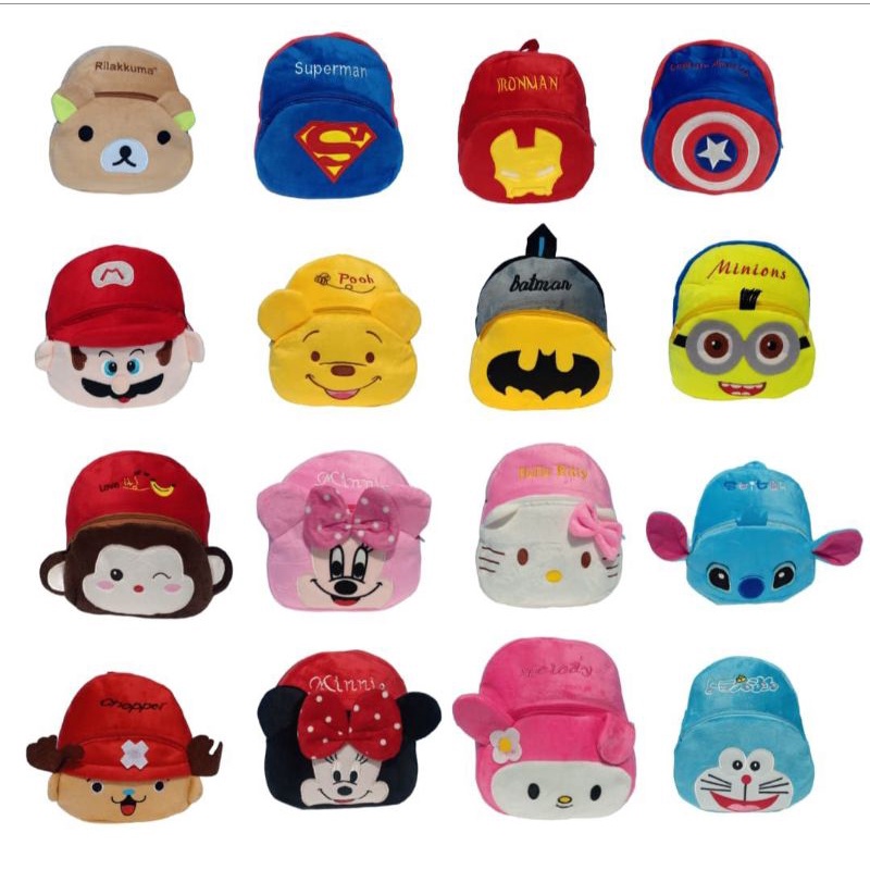 Tas Ransel Anak Bludru Mini Karakter Laki Laki dan Perempuan