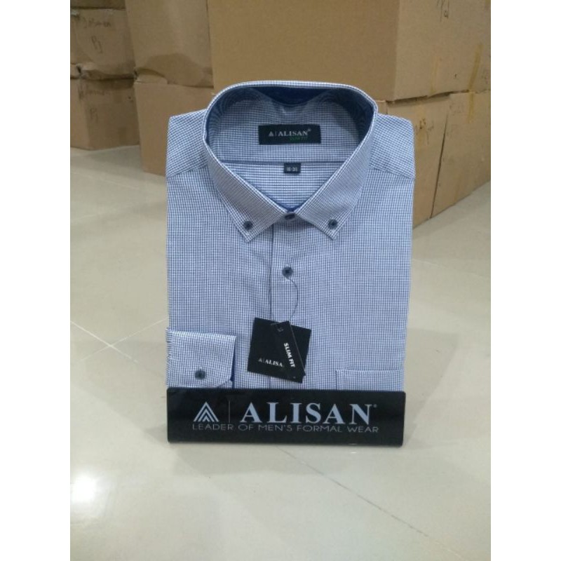 Kemeja Alisan Lengan Panjang Motif Kotak Slimfit