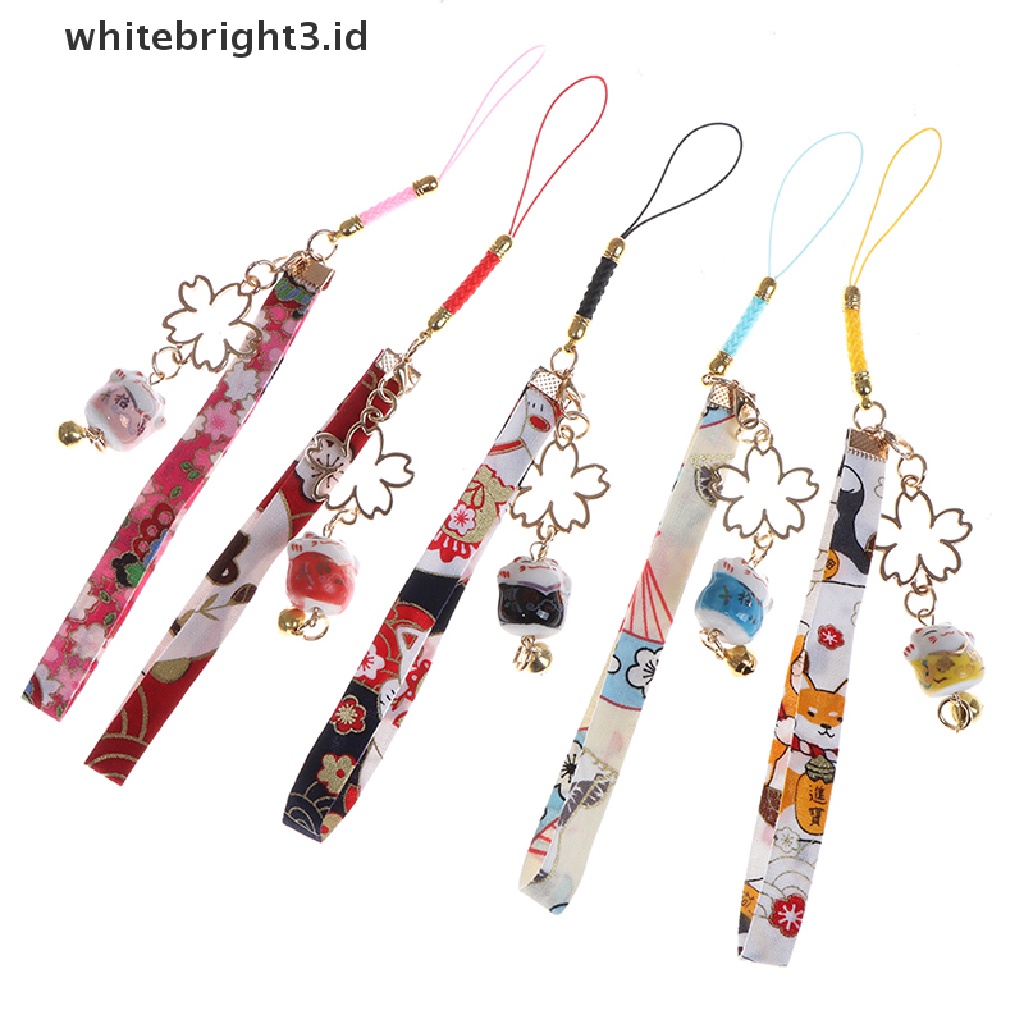 (whitebright3.id) Tali Lanyard Motif Bunga Daisy / Kucing / Lonceng Untuk Aksesoris Handphone