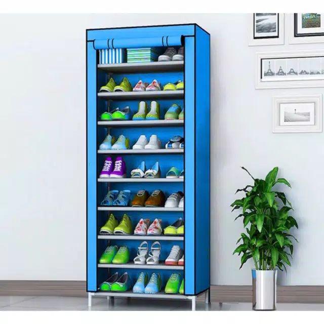 Nfs007 Rak Sepatu 10 Tingkat Cover Debu Rak 10 Susun 9 Ruang