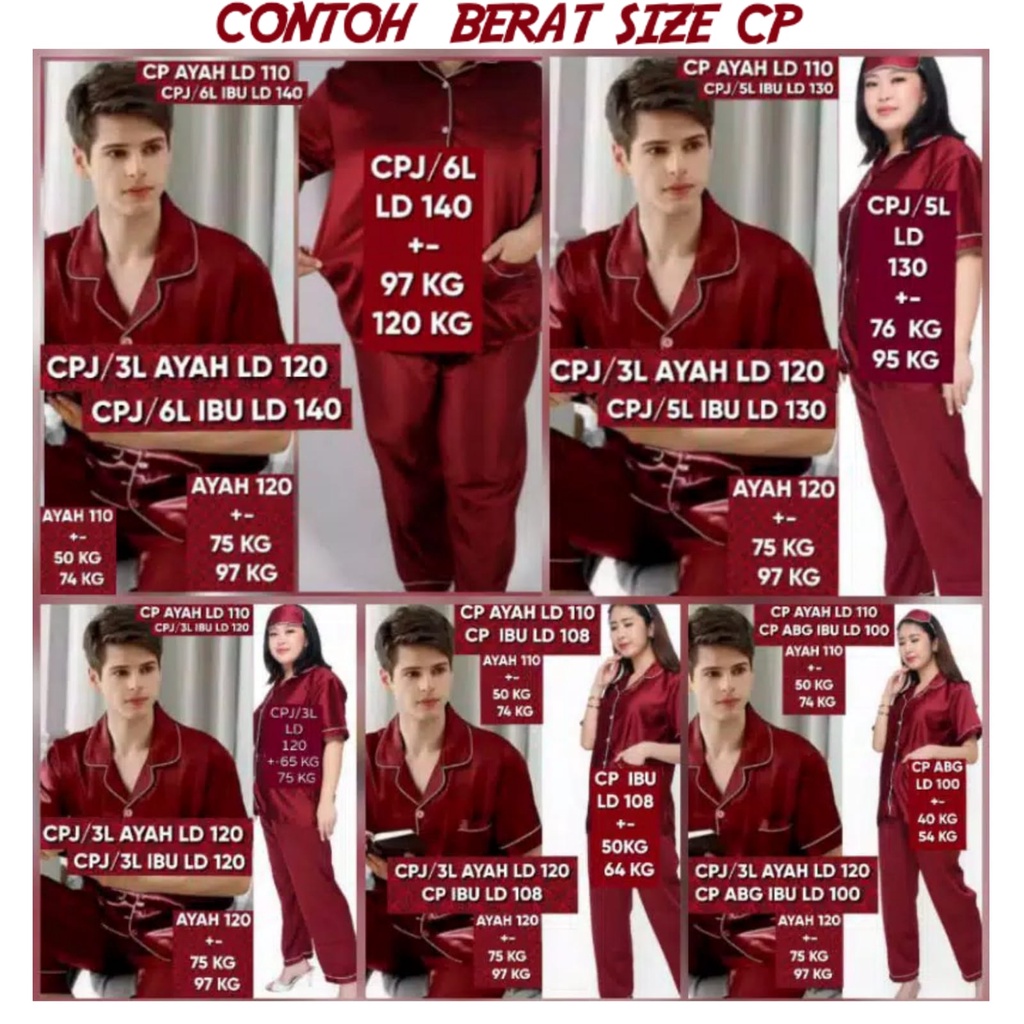 BAJU TIDUR LENGAN PENDEK COUPLE/PASANGAN JUMBO PRIA/WANITA / SUAMI ISTRI SATIN SILK