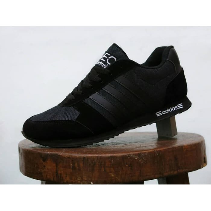 MURAH Sepatu Adidas Neo City Racer Full Black Hitam / kets casual sekolah
