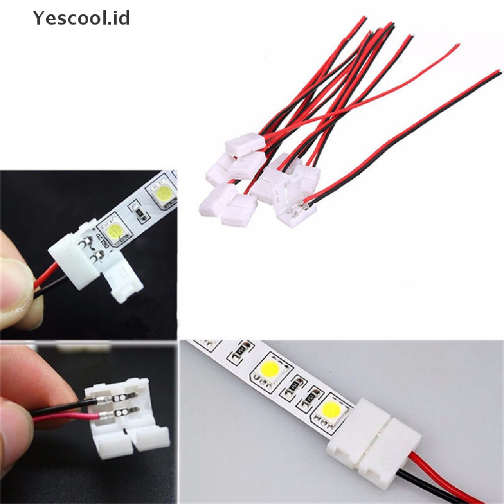 (Yescool) 10pcs Adapter Konektor Kabel PCB 2 Pin Untuk Lampu Strip LED 3528 / 5050