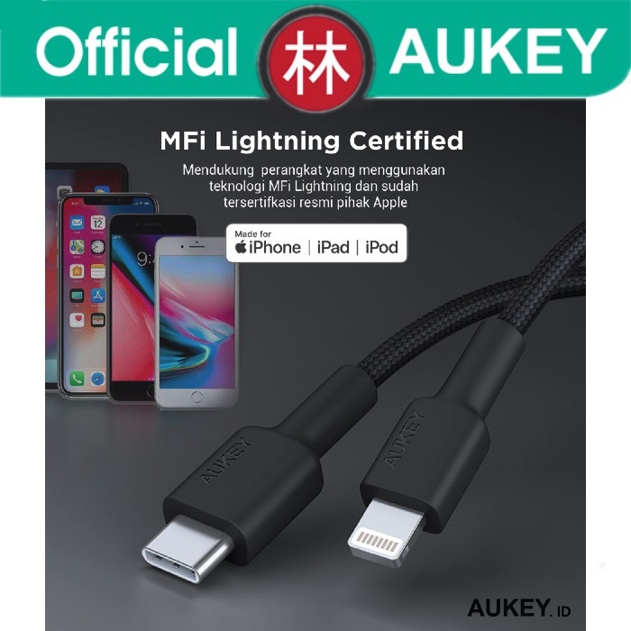 Aukey CB-CL2 Data Cable Type-C To Ligthning Braided Nylon 2M