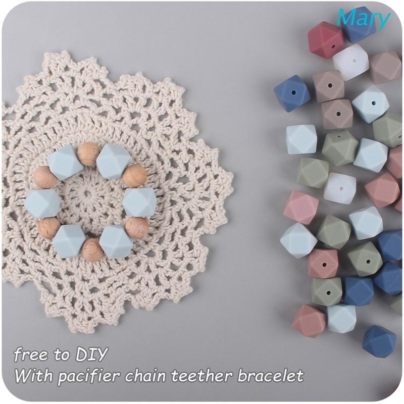 Mary 10pcs / Set Manik-Manik Oktagon Bahan Silikon Untuk Teether / Kalung / Gelang DIY