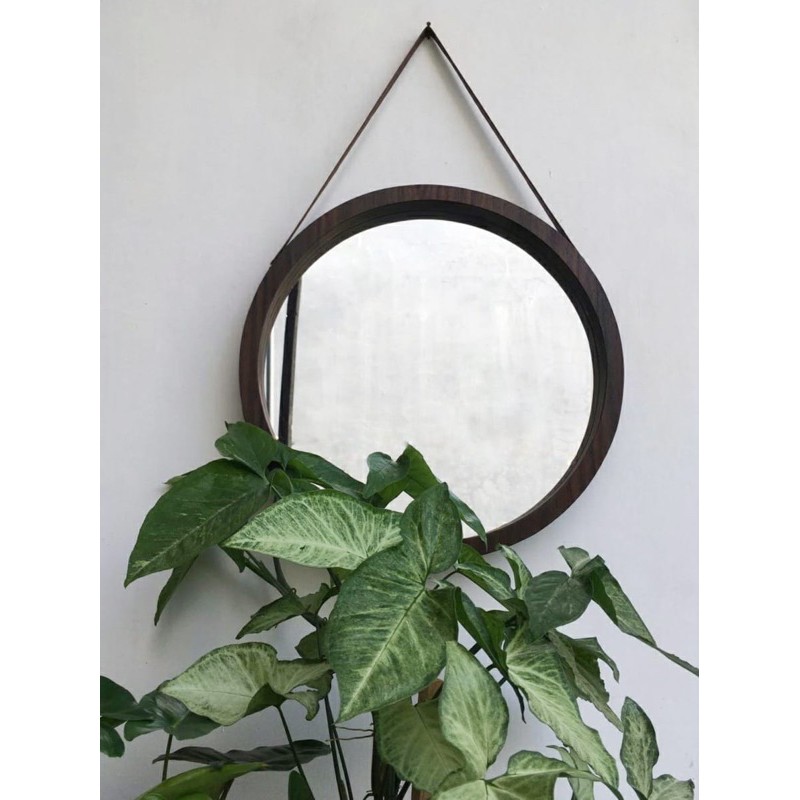 MURAH CERMIN BULAT D 45 cm MOTIF VENEER SONOKELING, VENEER WALNUT, DAN VENEER CHERRY