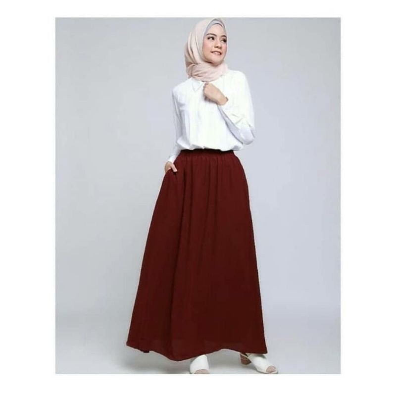 Rok Panjang Wollycrepe | Rok Polos Panjang Wollycrepe Lebar Wolly Payung Skirt Premium FULL Karet Pi