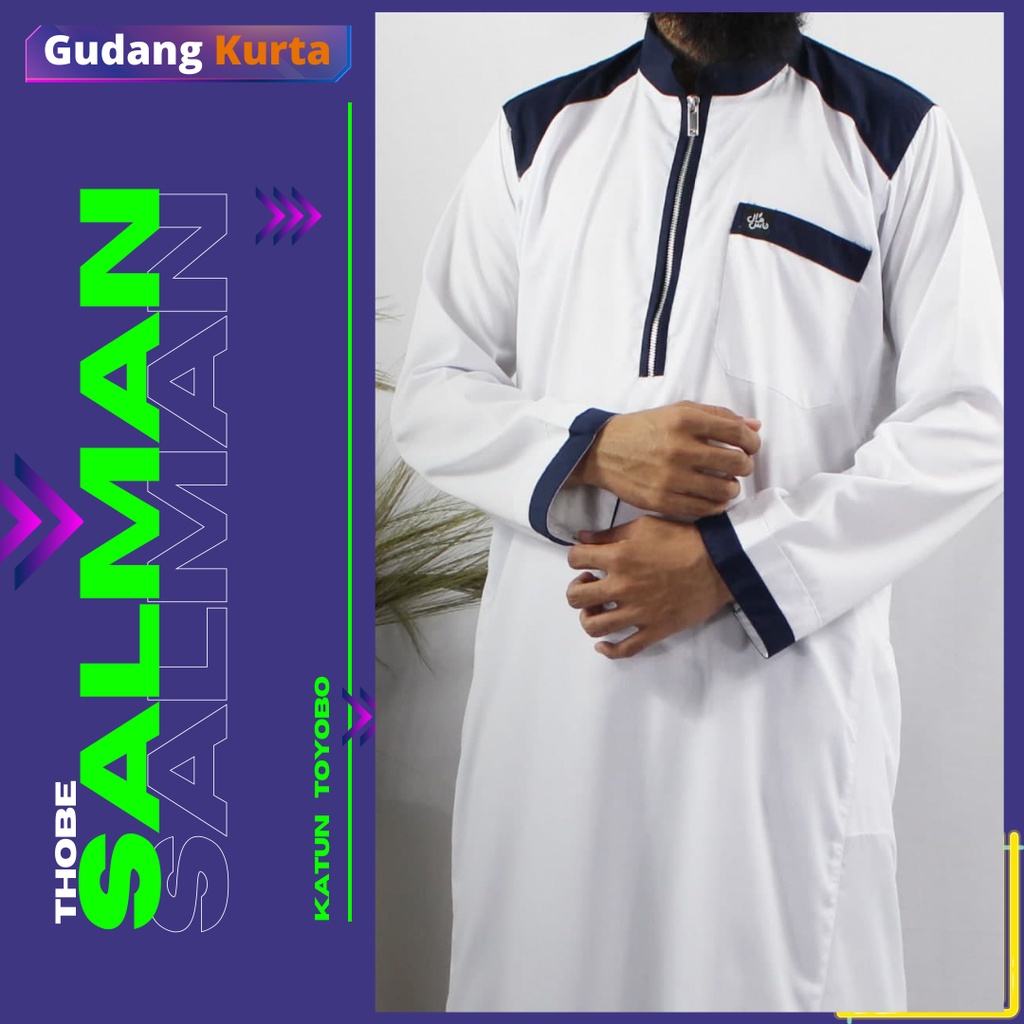 JUBAH GAMIS PRIA THOBE SALMAN MURAH KOMBINASI TERLARIS PUTIH ARAB HARAMAIN COD TERBARU