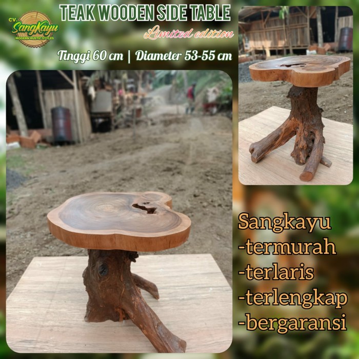 Meja kayu jati unik amazing teak wood wooden table Coffeetable side 15